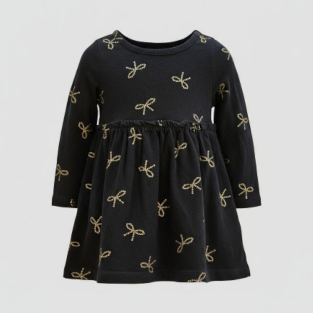 Old Navy Black Dress with Gold Bow Accents Sz 3-6